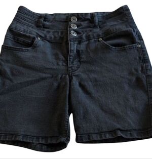 💲⬇️High Waist Charcoal Black Denim Silver Crush, Three Button Shorts